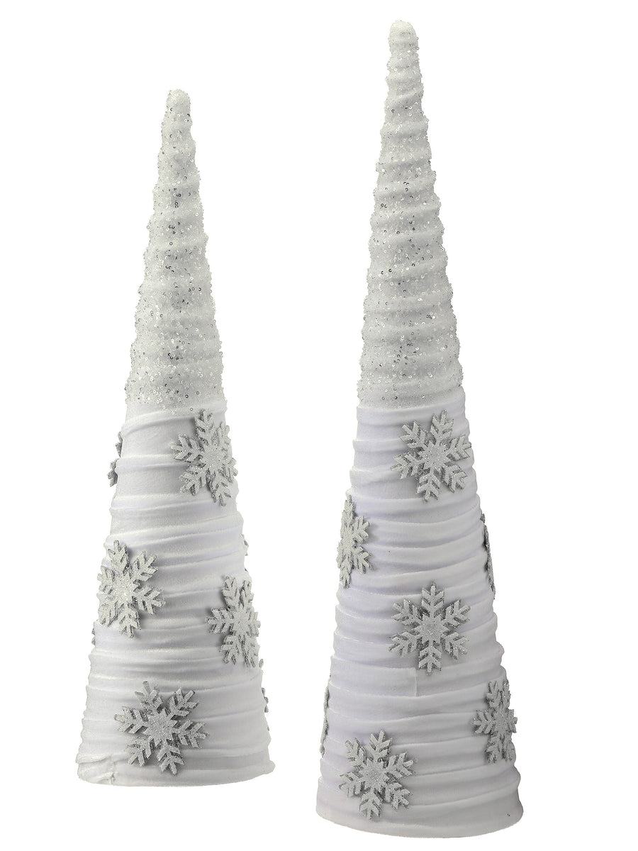 23-28" Frosted Snowflake Cone Tree Set/2