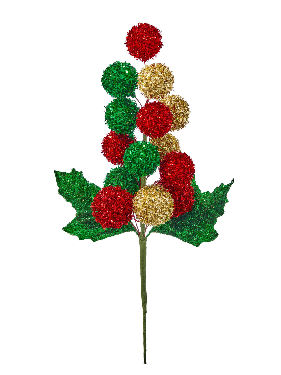 12" Tinsel Berry Cluster Spray