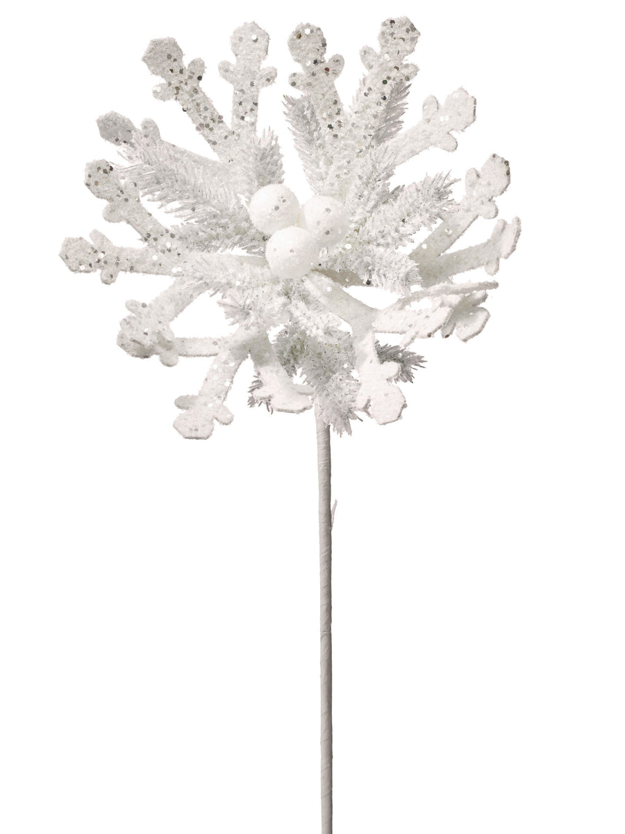 24" Glitter Snowflake Poinsettia Stem