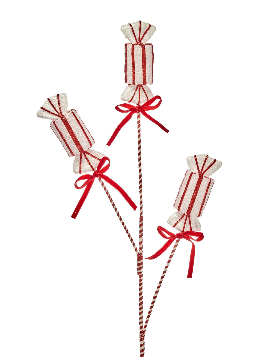 29" Glitter Peppermint Candy Spray X3