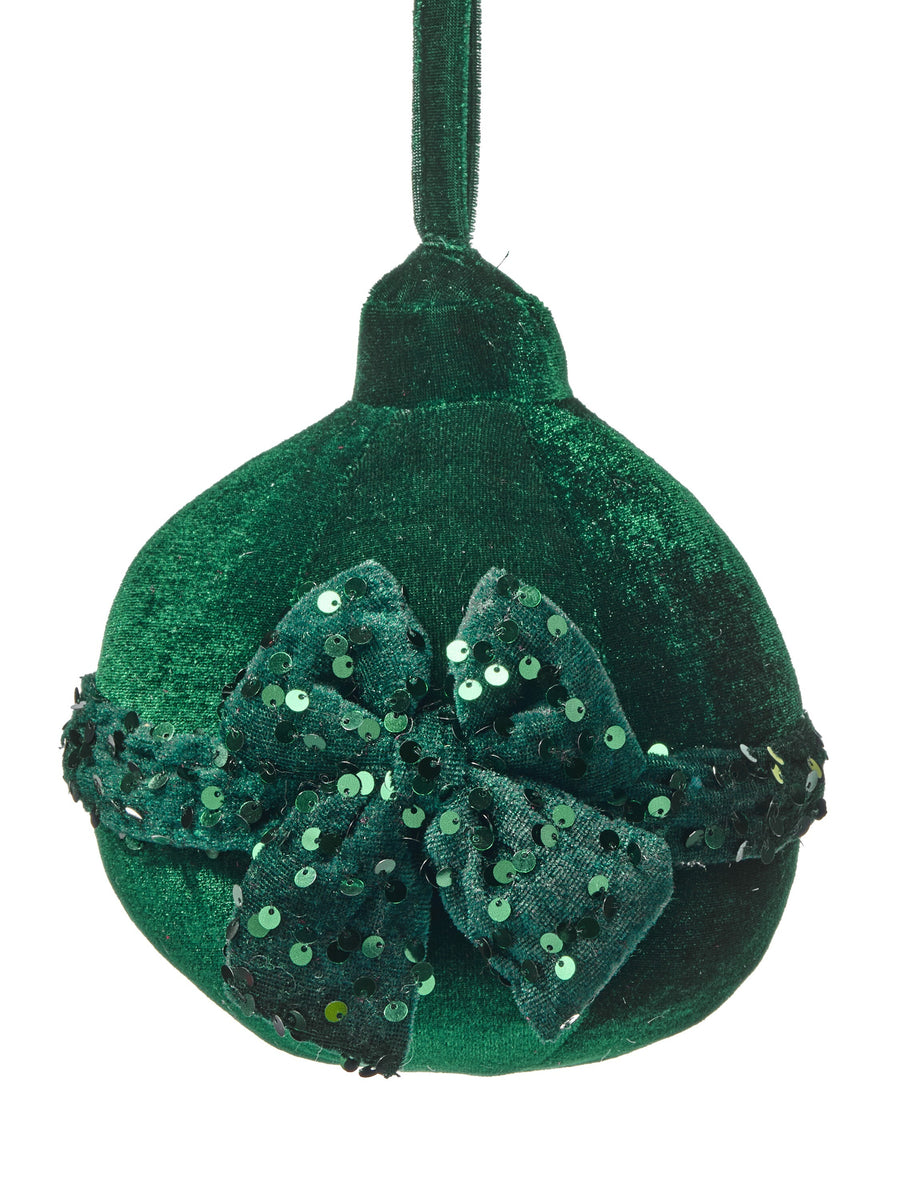 6" Vlvt /Sequin W/Bow Ball Ornament