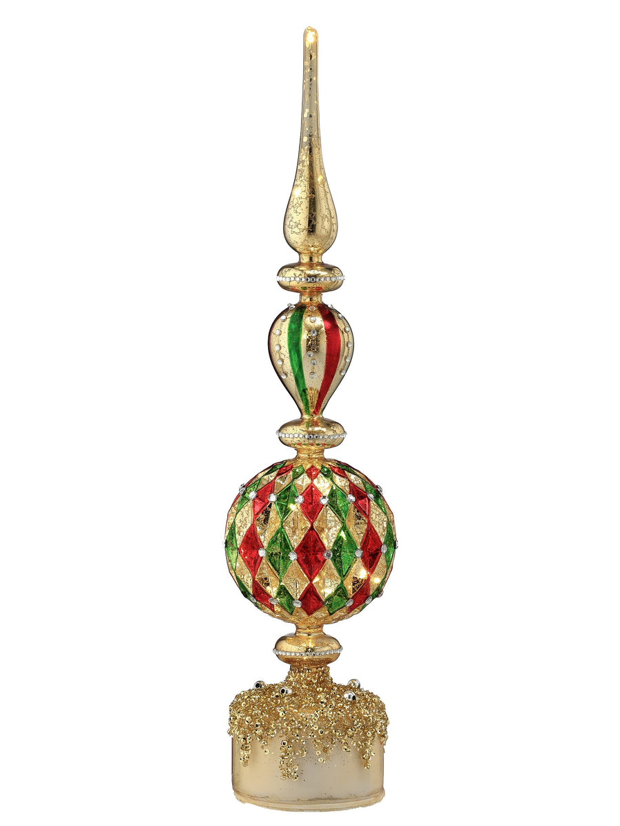18" Led/Bty/Tmr Gls Finial Table Piece