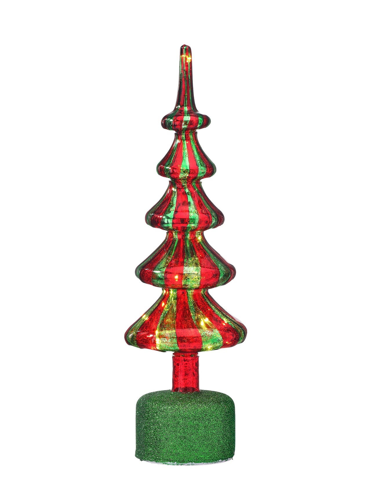 15" Led/Bty/Tmr Glass Tree Table Piece