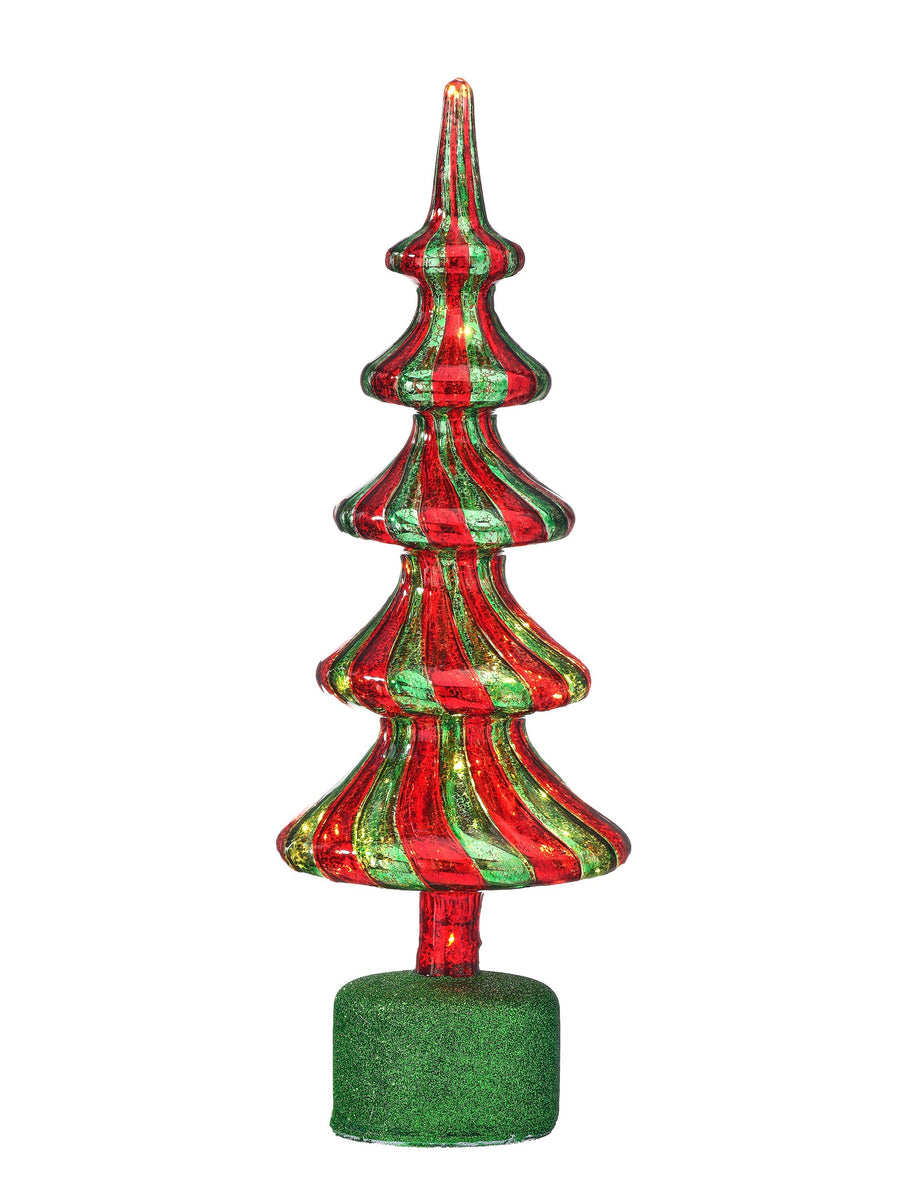 16" Led/Bty/Tmr Glass Tree Table Piece