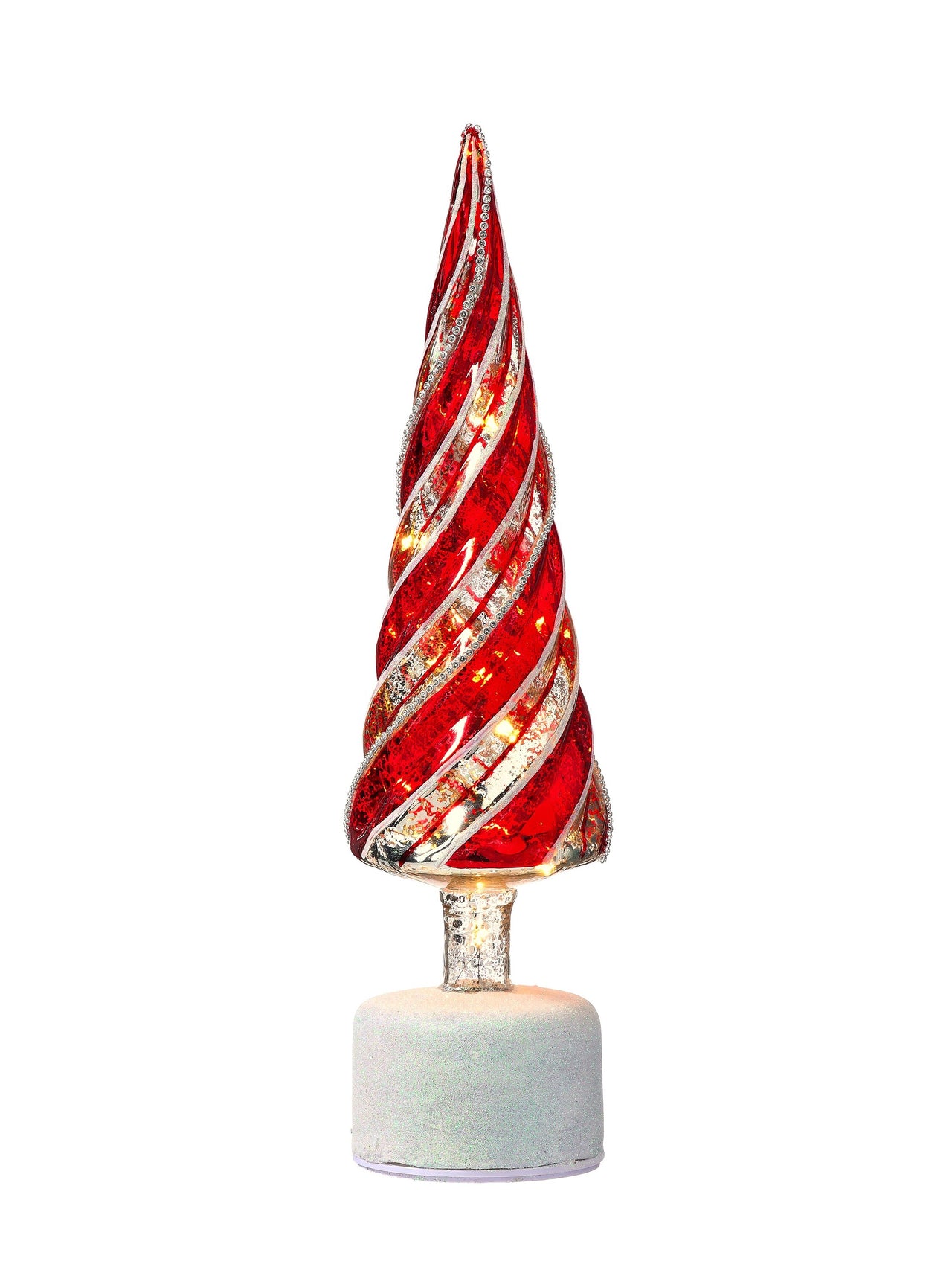 15" Led/Bty/Tmr Glass Peppermint Tree