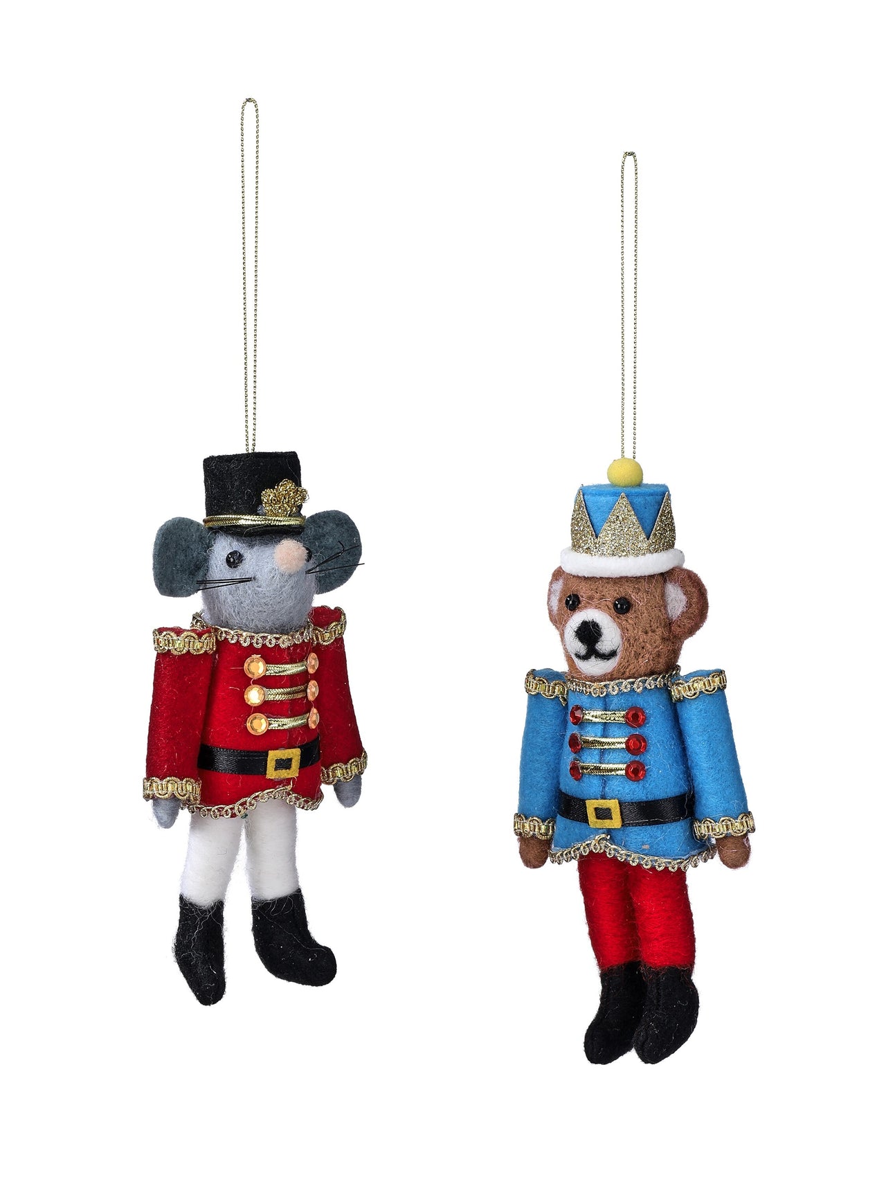 6.5" Felt Bear Soldier Ornament 2/Ast
