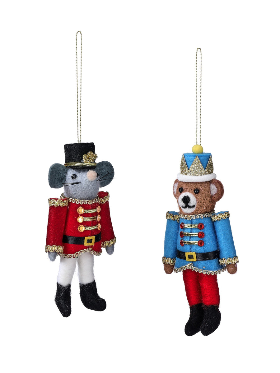6.5" Felt Bear Soldier Ornament 2/Ast