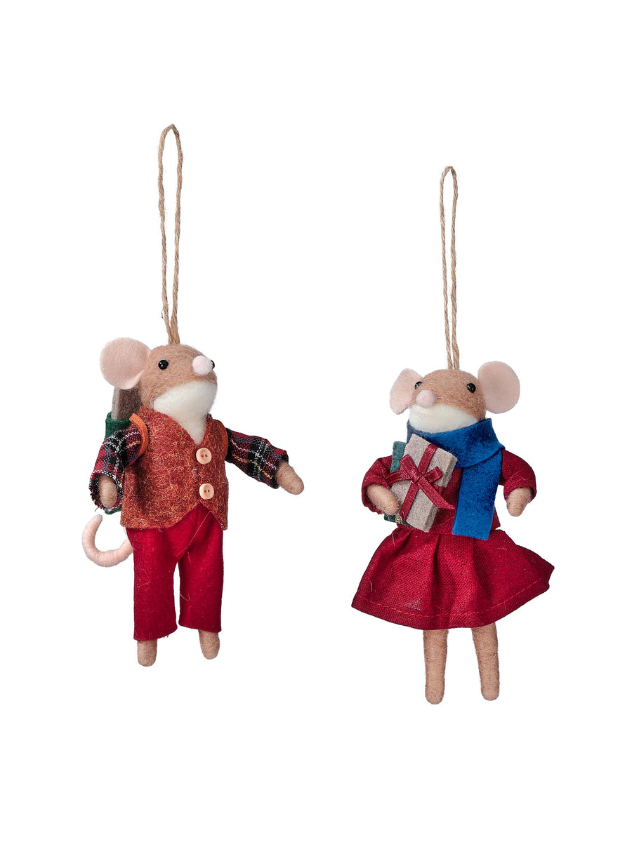 5" Felt Cottage Mice Ornament 2/Ast