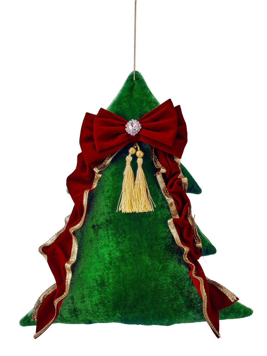 12" Velvet Tree Ornament W/Bow
