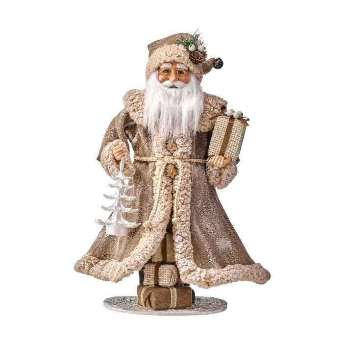 19" Winter Warmth Fabric Santa W/Gift