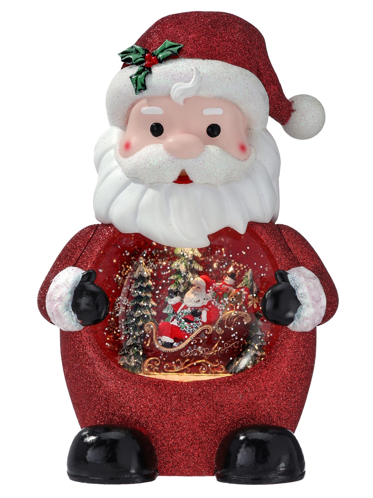 10" Led/Bty/Tmr Santa W/Scene Waterglobe Usb