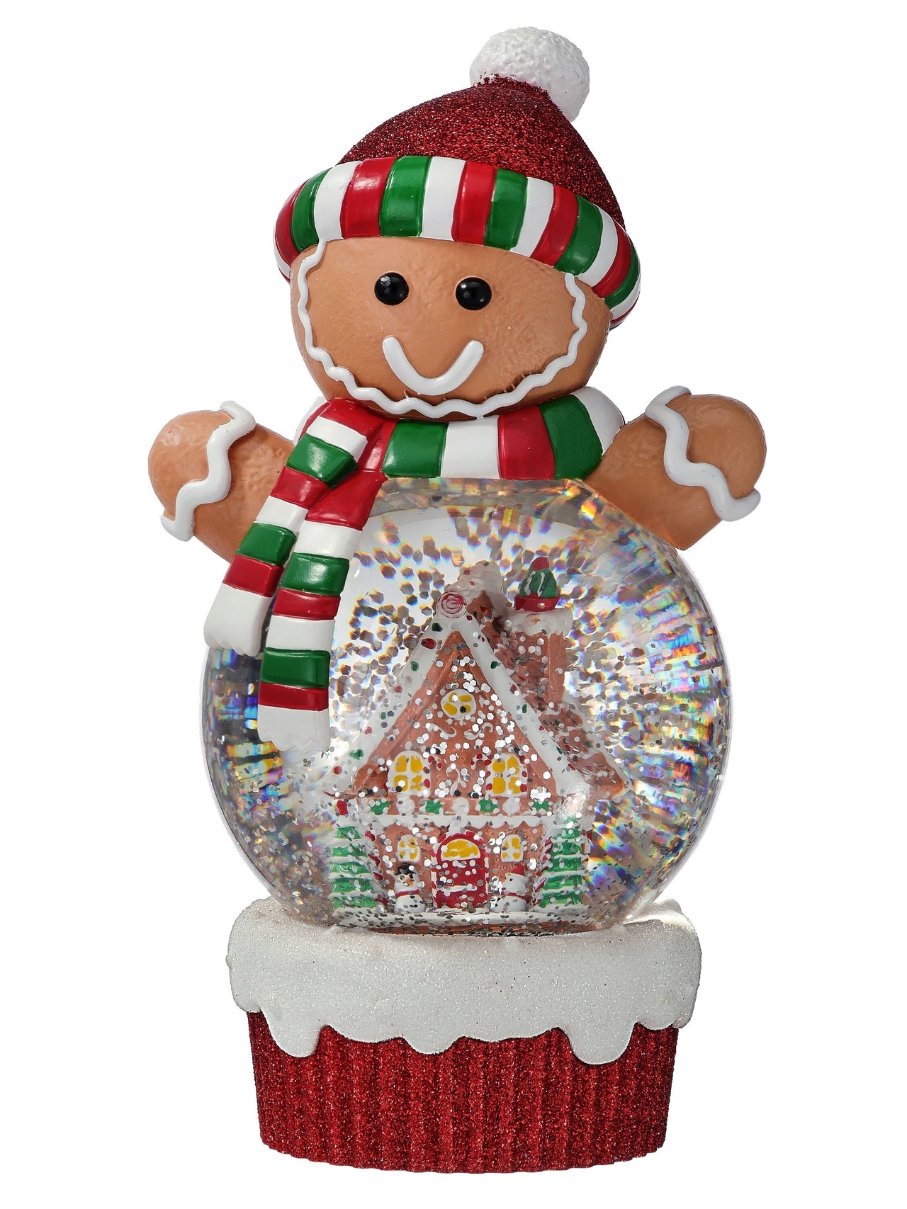 9.5"Led/Bty/Tmr Gbread Man/House Wglobe Usb