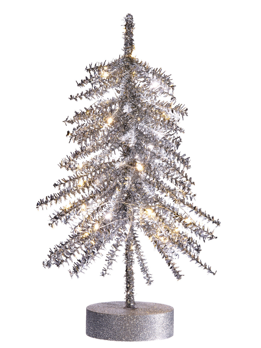 14"Led/Bty/Tmr Micro Tinsel Branch Tree