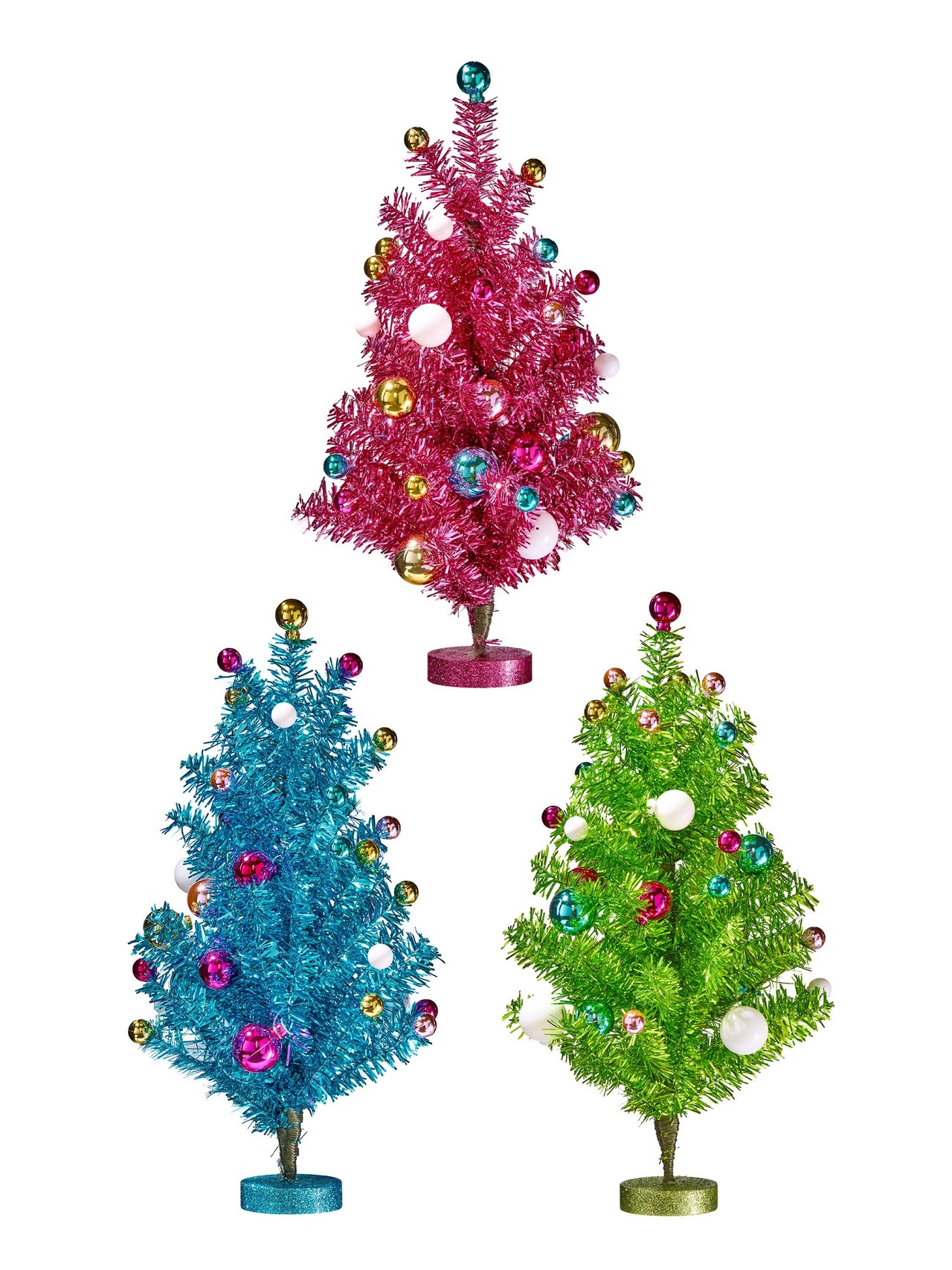 16" Tinsel/Ball Retro Tree 3/Ast