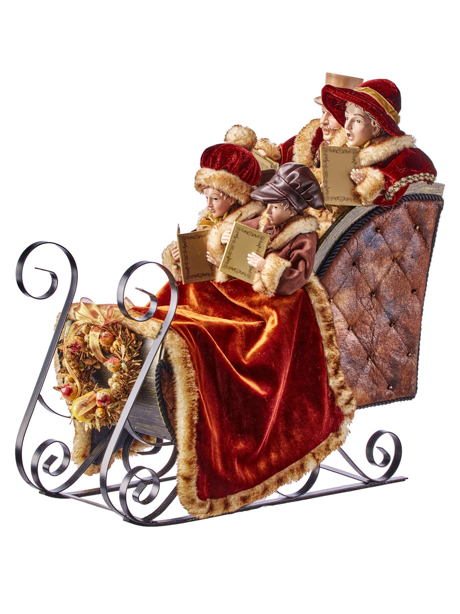 19" Velvet Sleigh W/Caroler Family