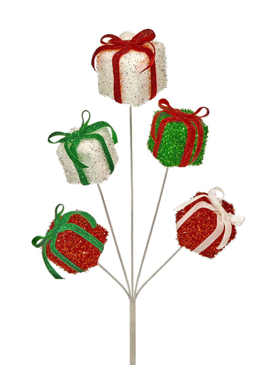 24" Tinsel Gift Box Spray X5