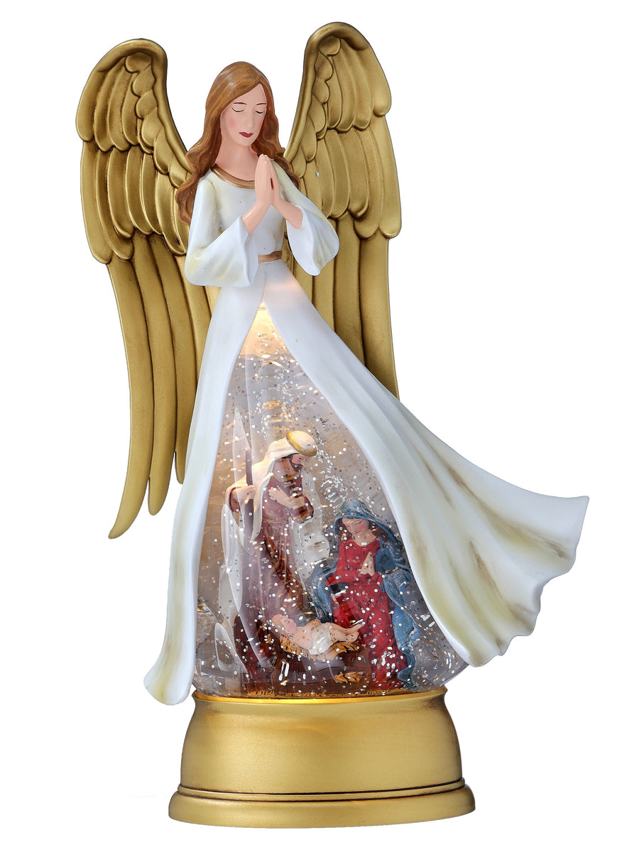 12"Led Angel W/Holy Family Wglobe Ul Plug/Usb