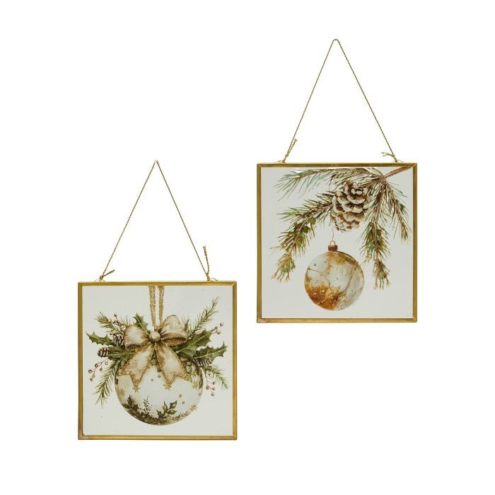 4X4" Glass Frame Ornament 2/Ast