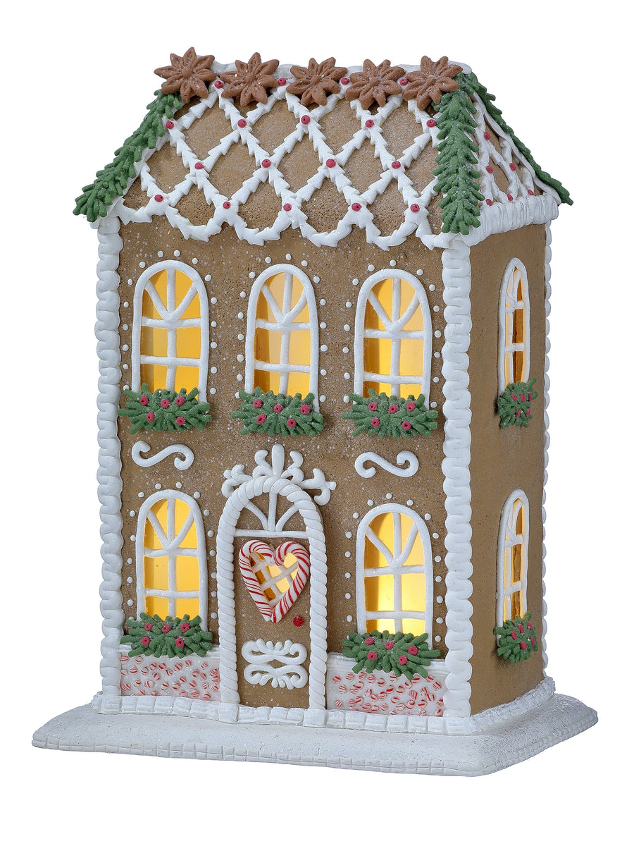12.5"Led/Bty/Tmr Tudor Gbread Village House