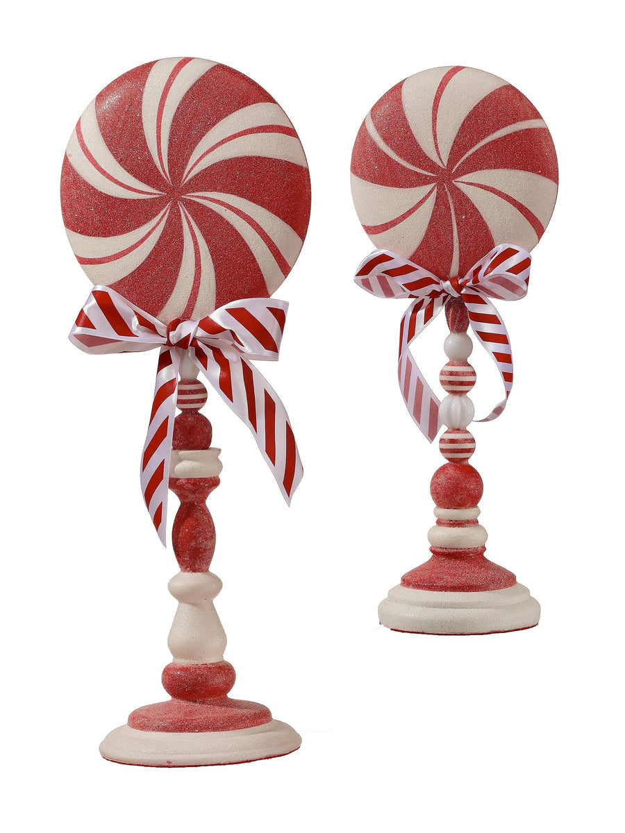12-15"Gltr Sugured Peppermint Topiary Set/2