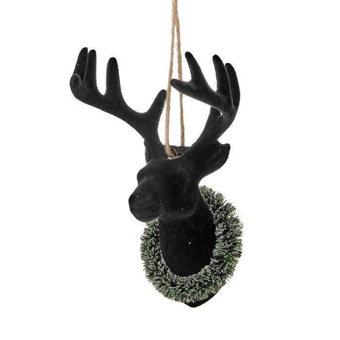 5" Plstc Flocked Deer Bust W/Collar Ornament