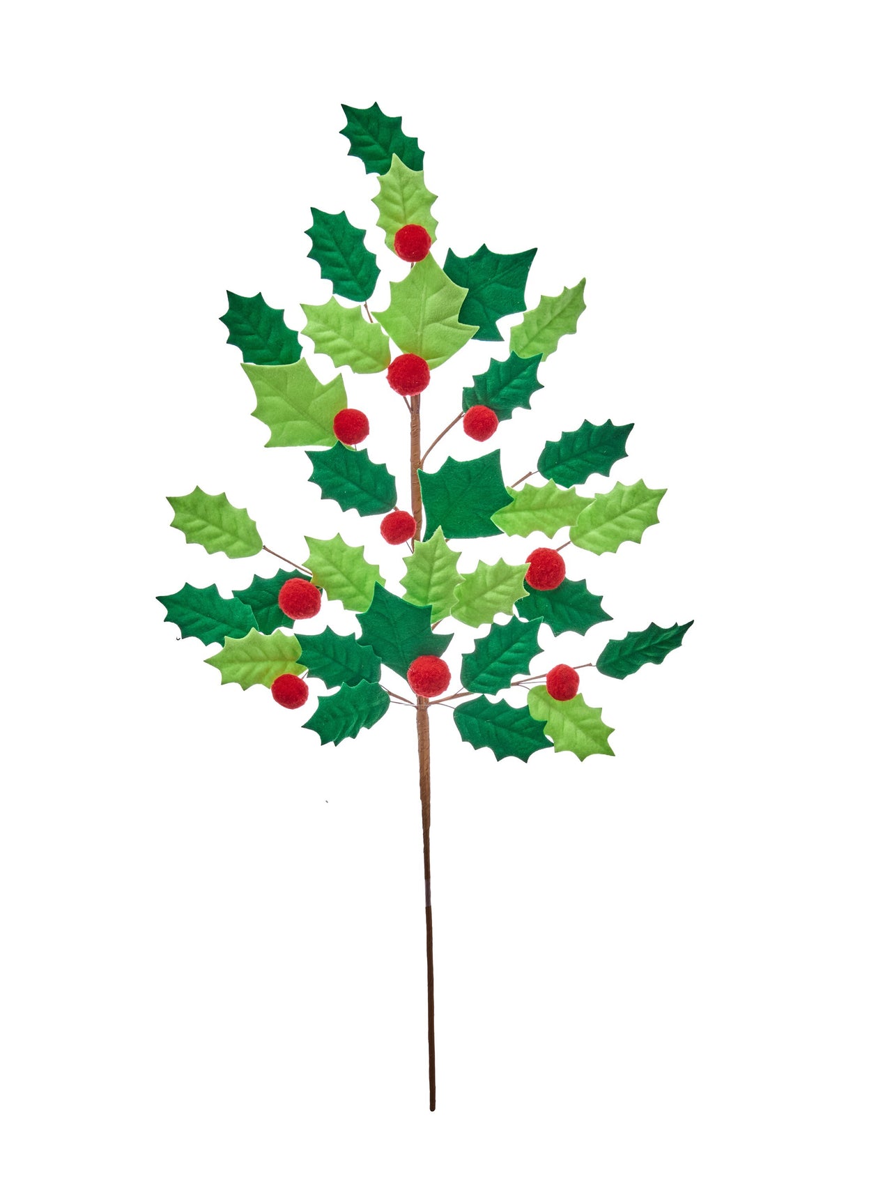 28" Felt W/Pompom Holly Spray