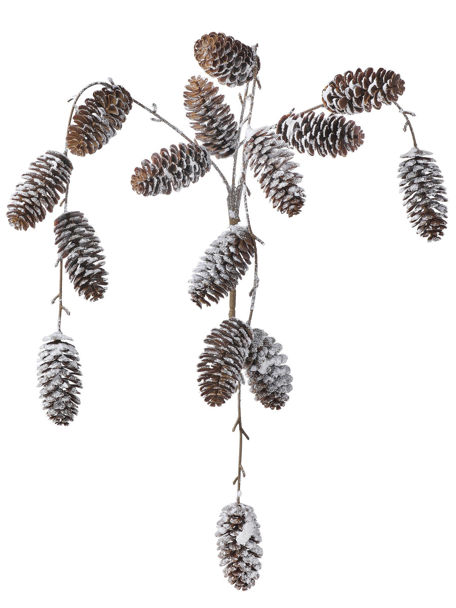 28" Hanging Iced Pine Cone Spray X16
