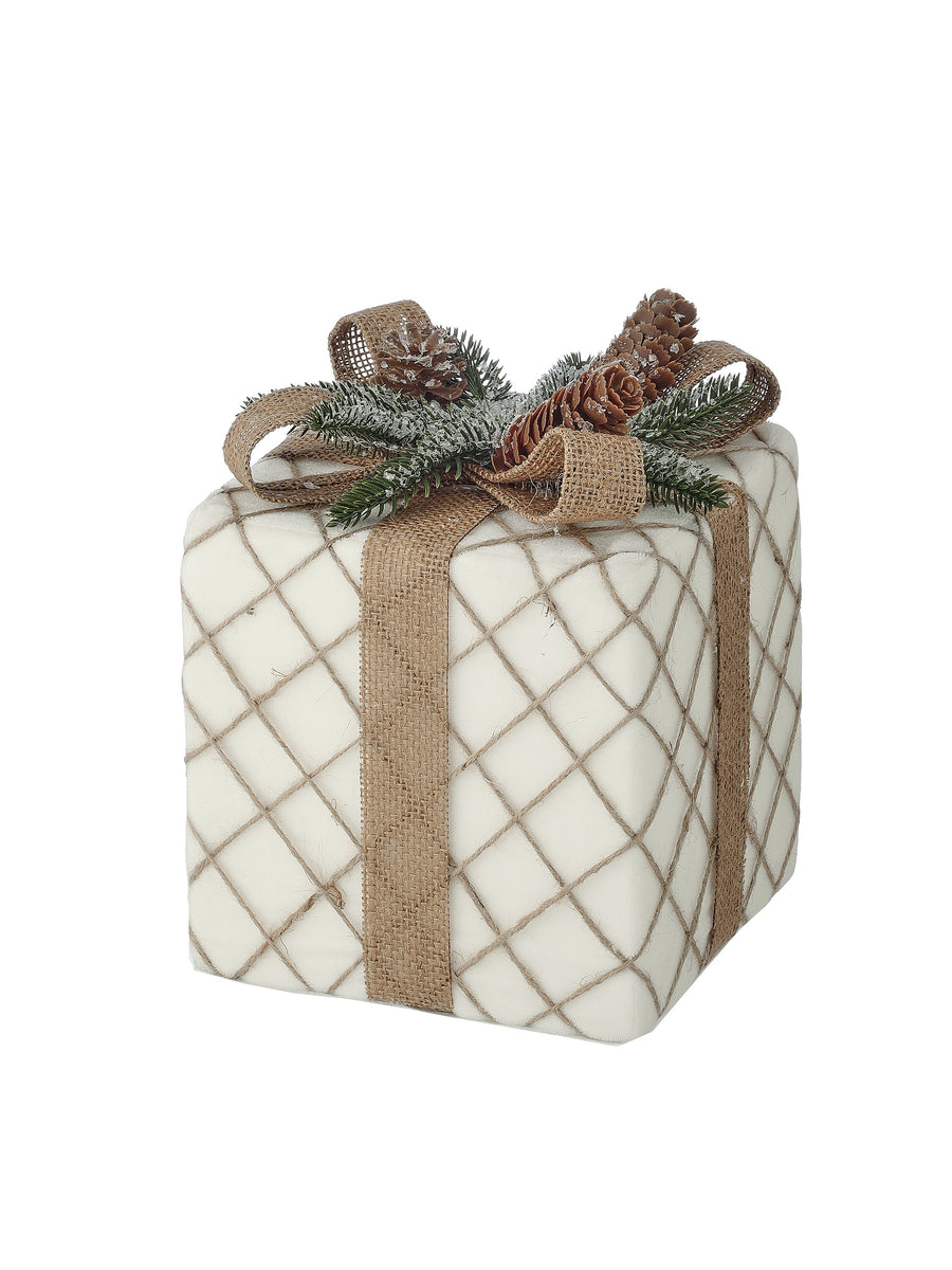 6"X9"H Snow Giftbox W/Burlap Bow