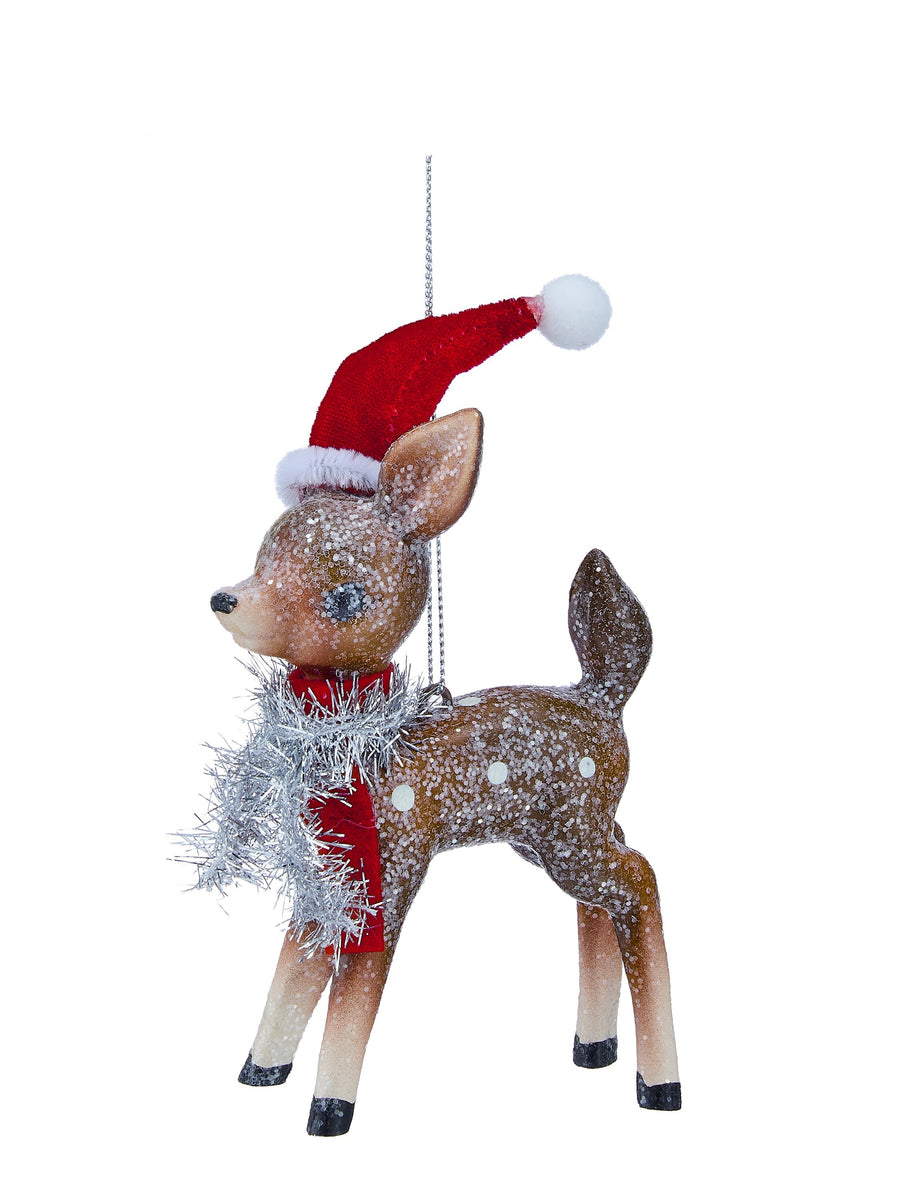 5.5" Plstc Retro Reindeer W/Tinsel Ornament