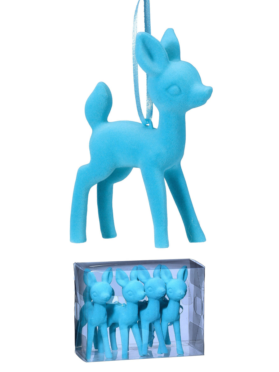 5" Plstc Flocked Retro Deer Ornament Box/4