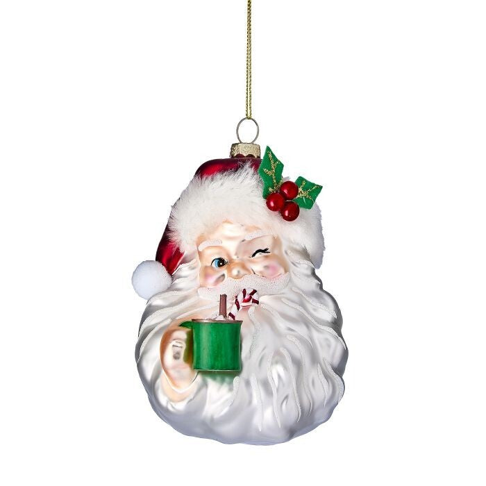 5.5" Gls Santa W/Cocoa Mug Ornament