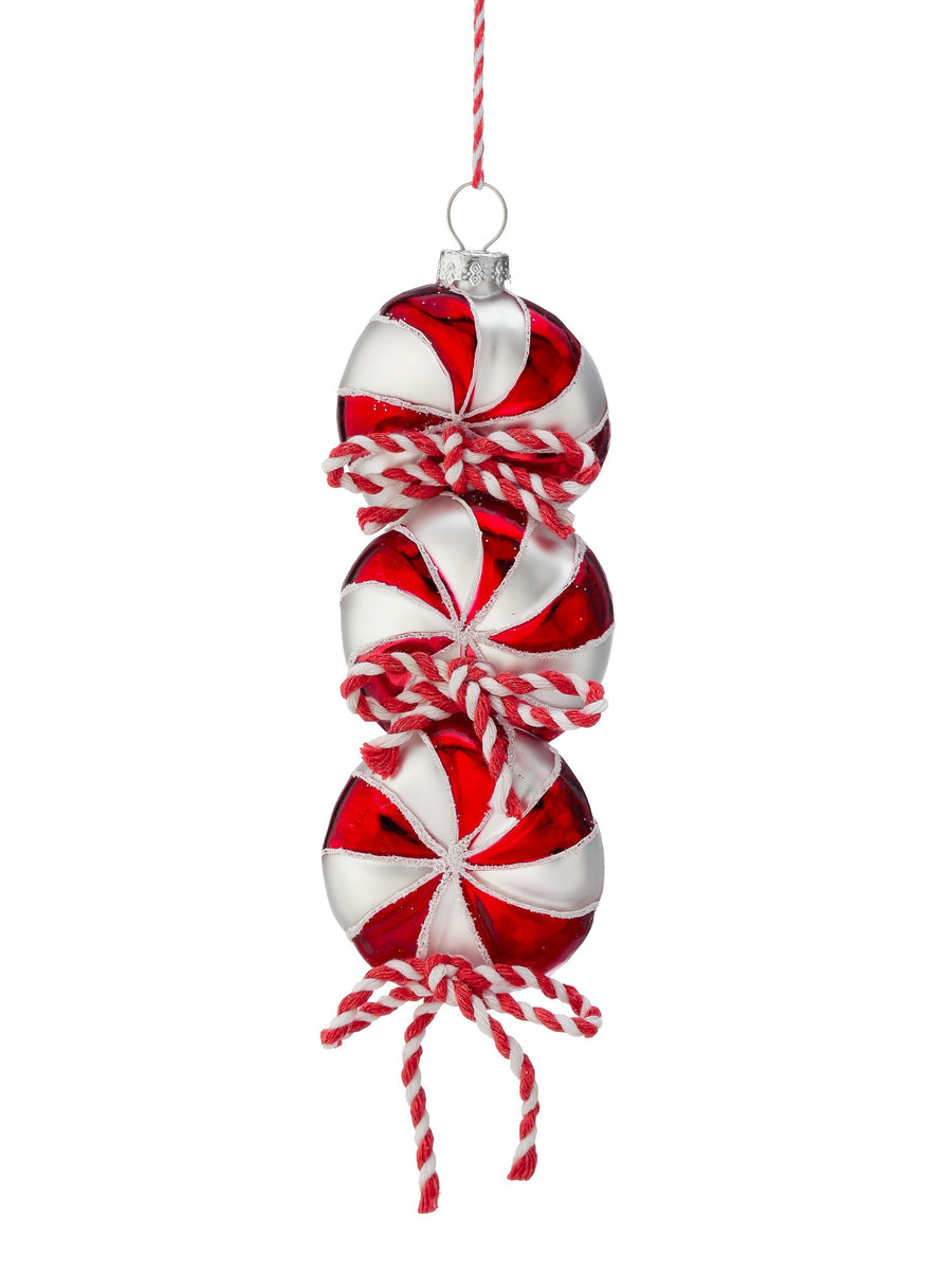 7" Gls Triple Peppermint Drop Ornament