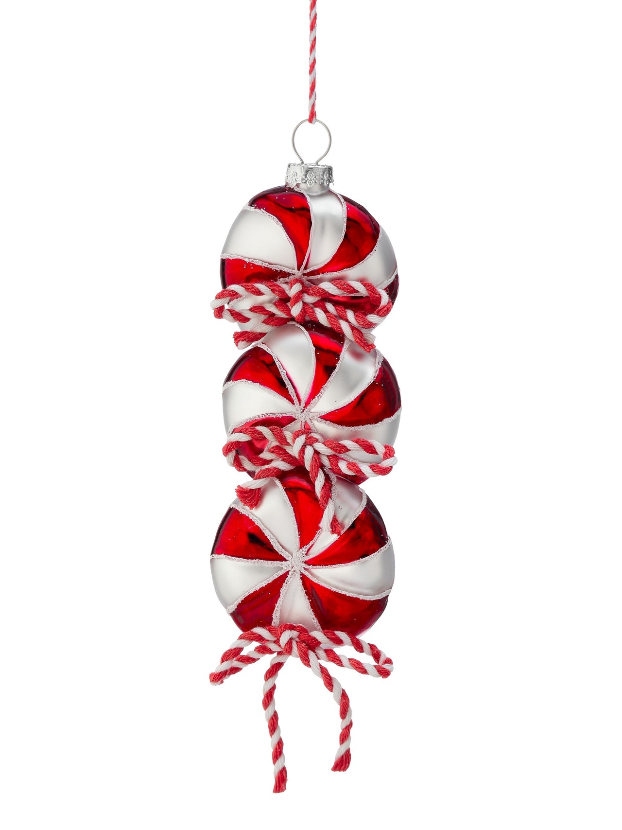 7" Gls Triple Peppermint Drop Ornament