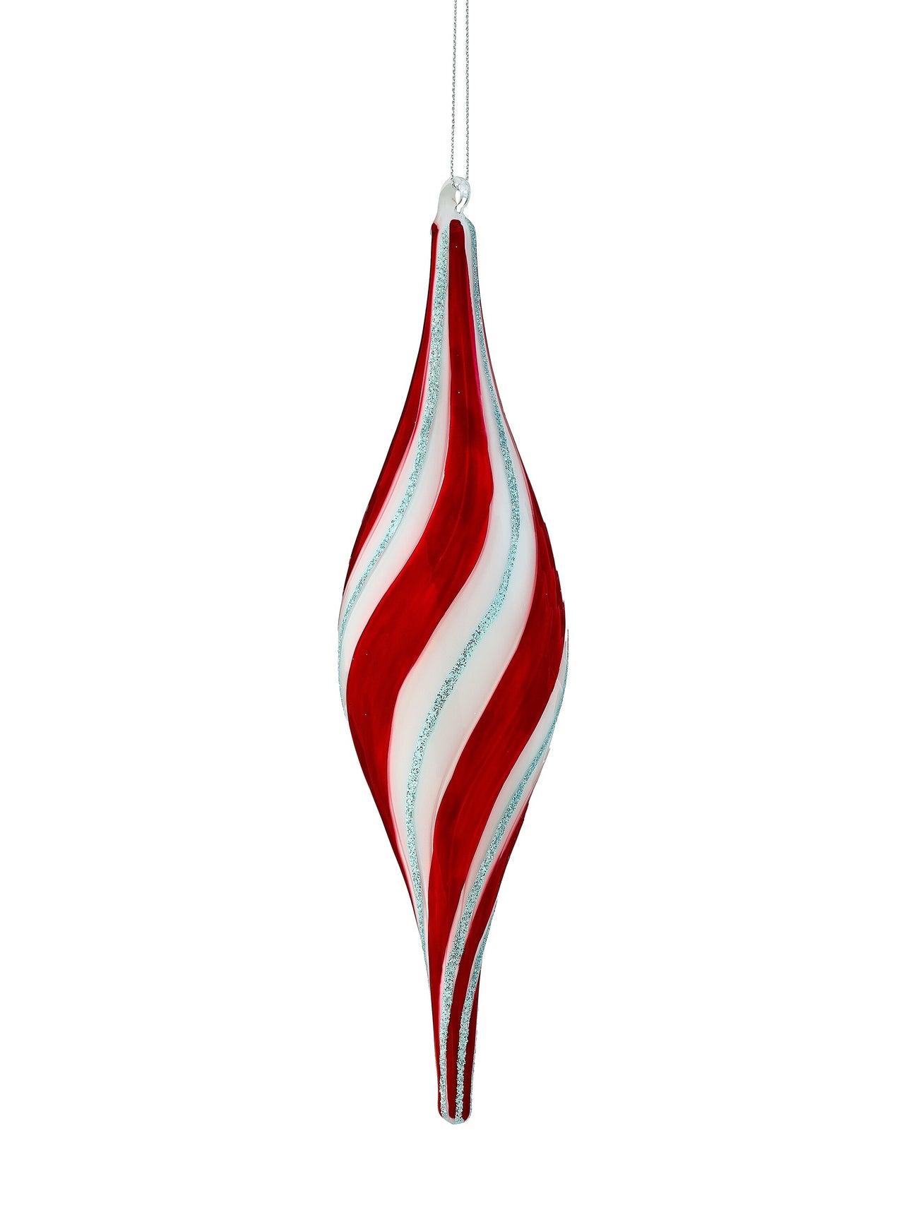 10" Gls Peppermint Finial Ornament