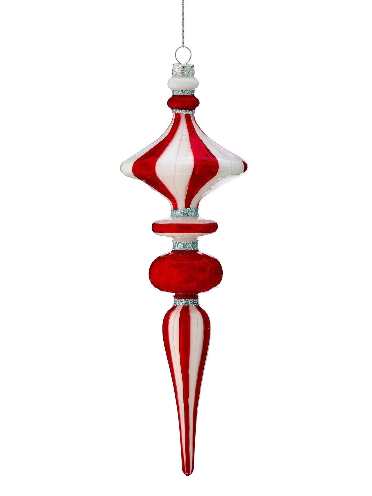 12" Gls Peppermint Finial Ornament