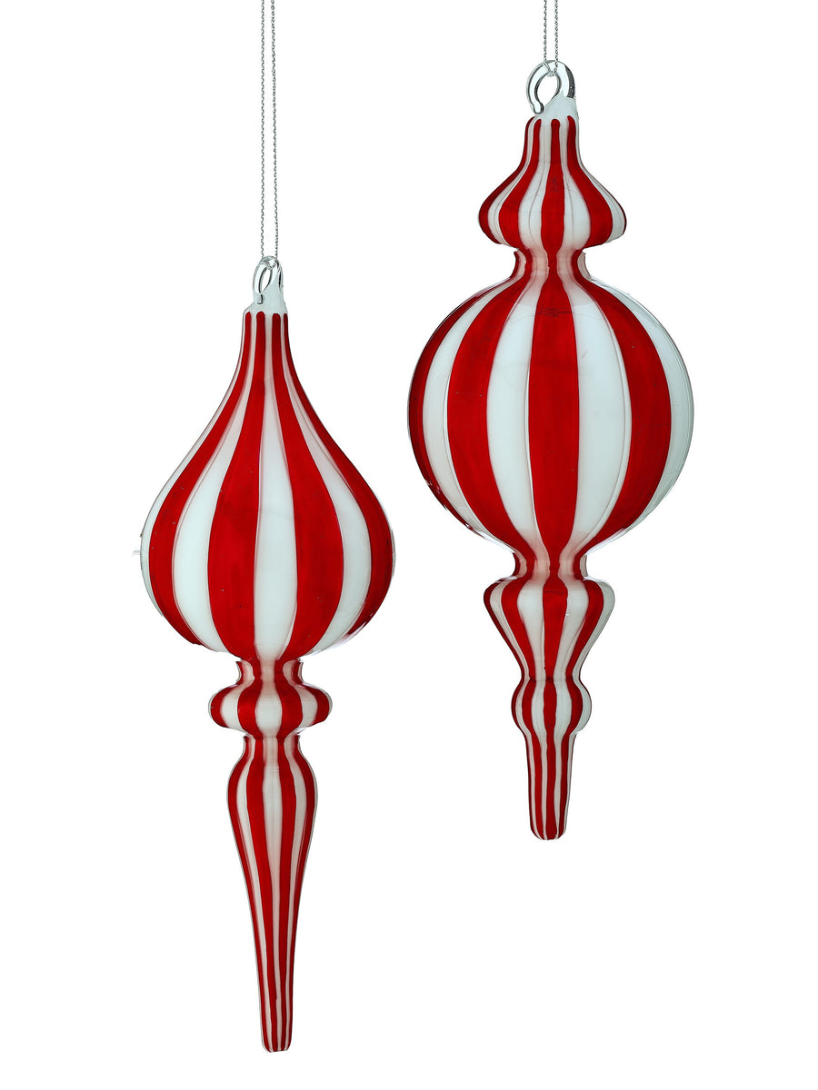 8.5-9" Gls Peppermint Finial 2/Ast