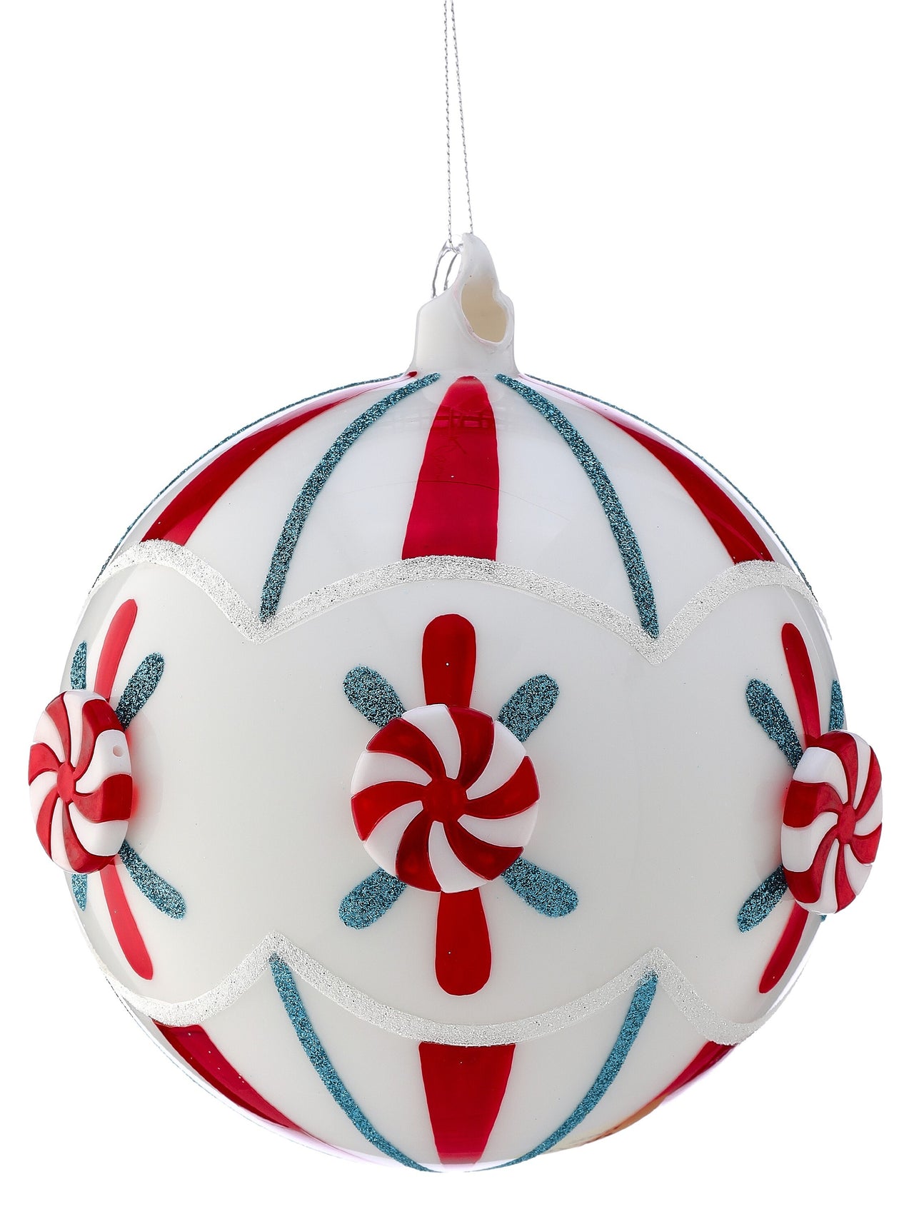 6.5" Gls Peppermint Ball Ornament