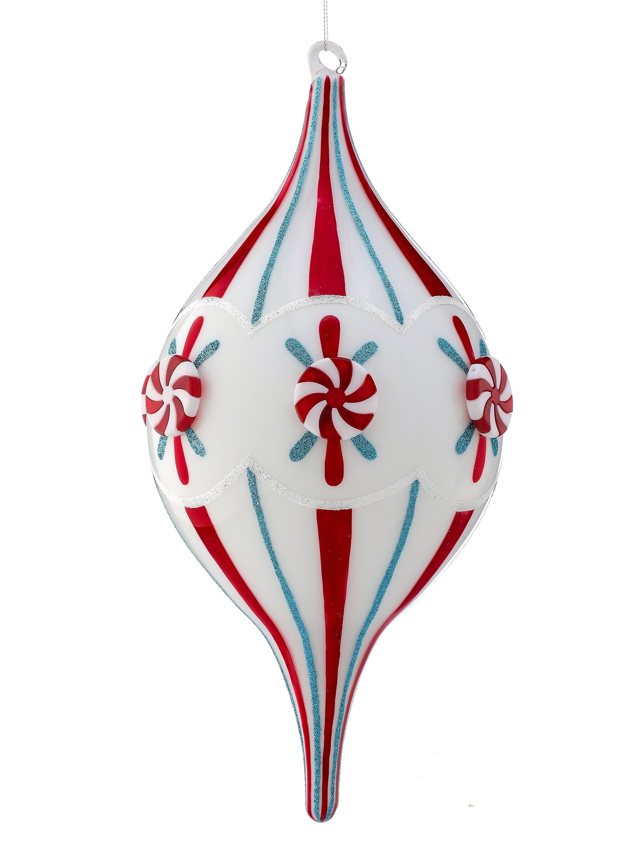 13" Gls Peppermint Finial Ornament