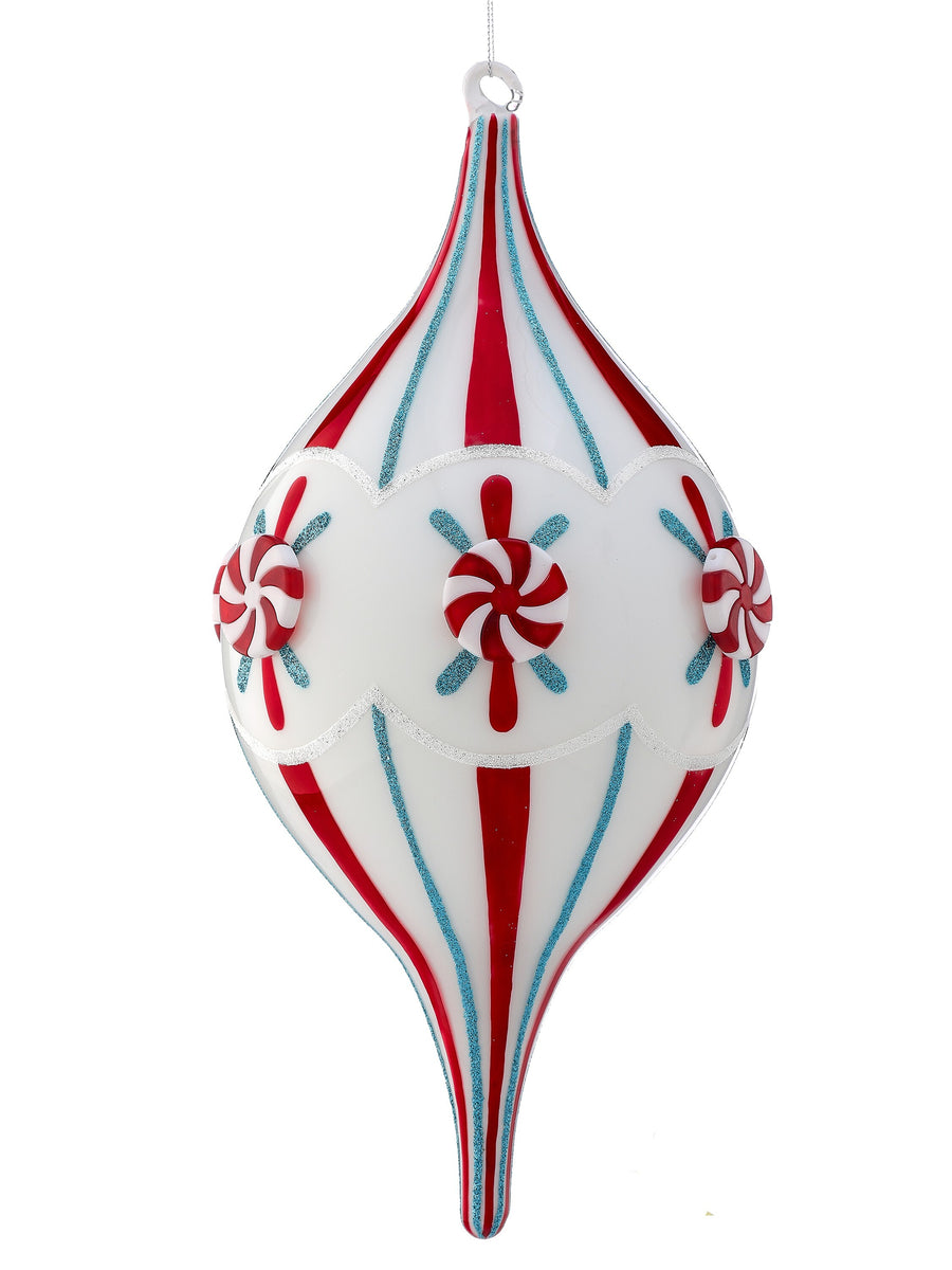 13" Gls Peppermint Finial Ornament