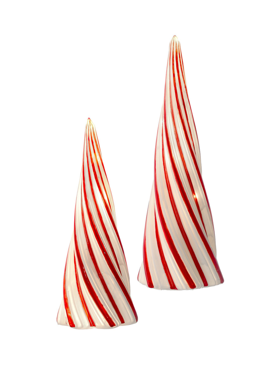 9.5-12"Led/Bty/Tmr Pmint Swirl Tree Set/2