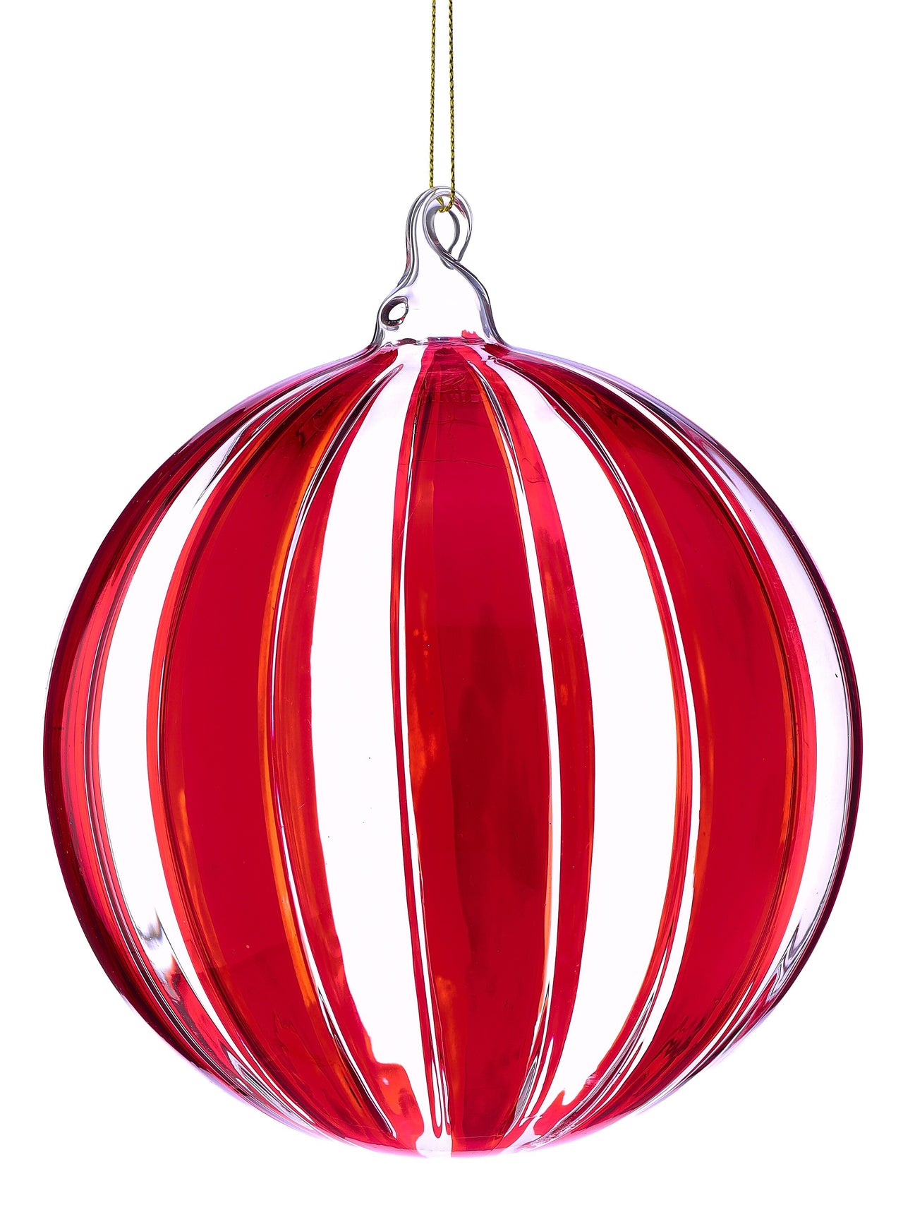 6" Clear Glass Peppermint Ball Ornament
