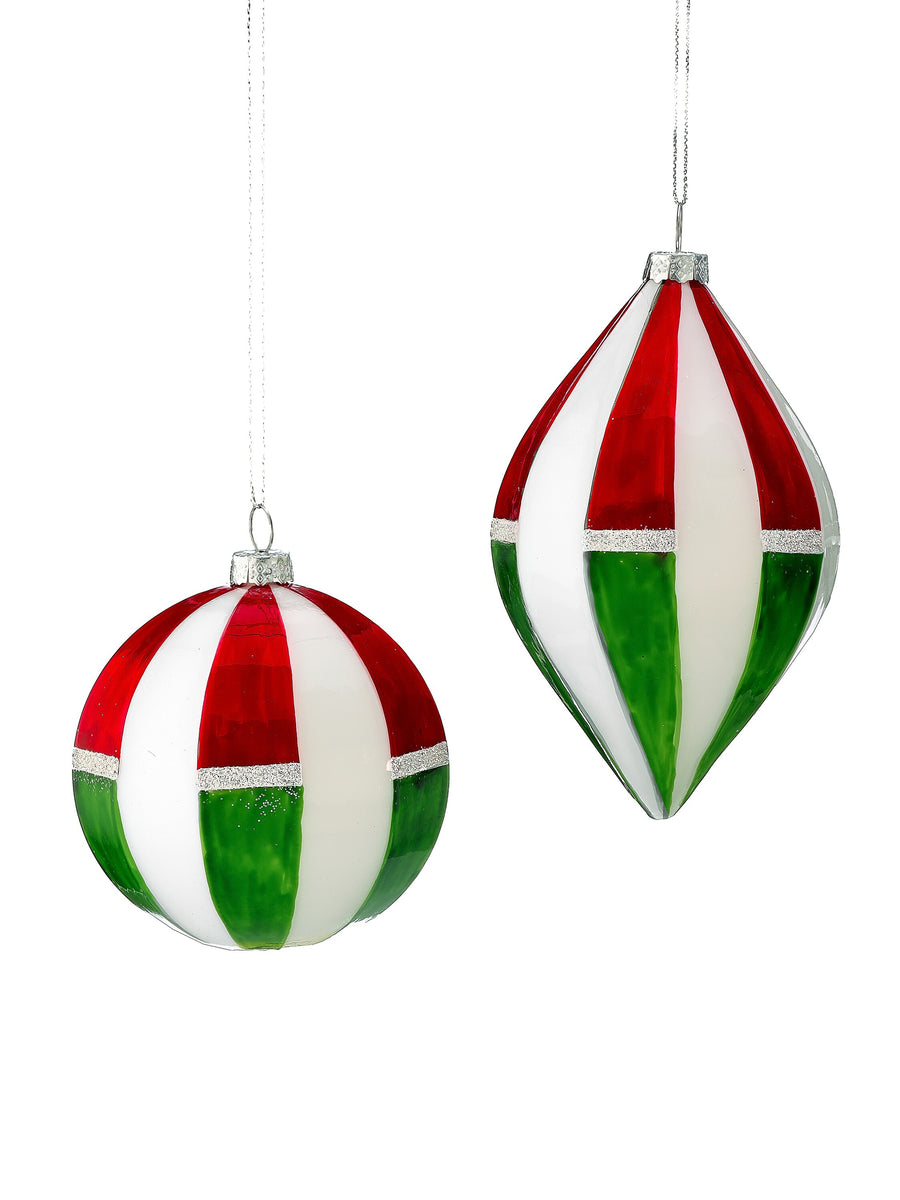 4-5.5"Gls Stripe Ball/Finial Ornament 2/Ast
