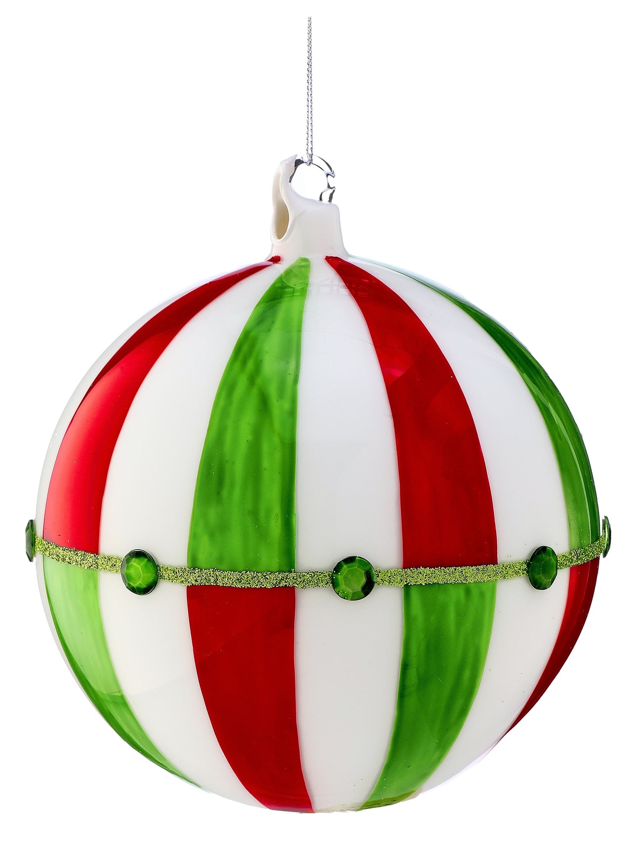 6.5" Gls Oh What Fun Stripe Ball Ornament