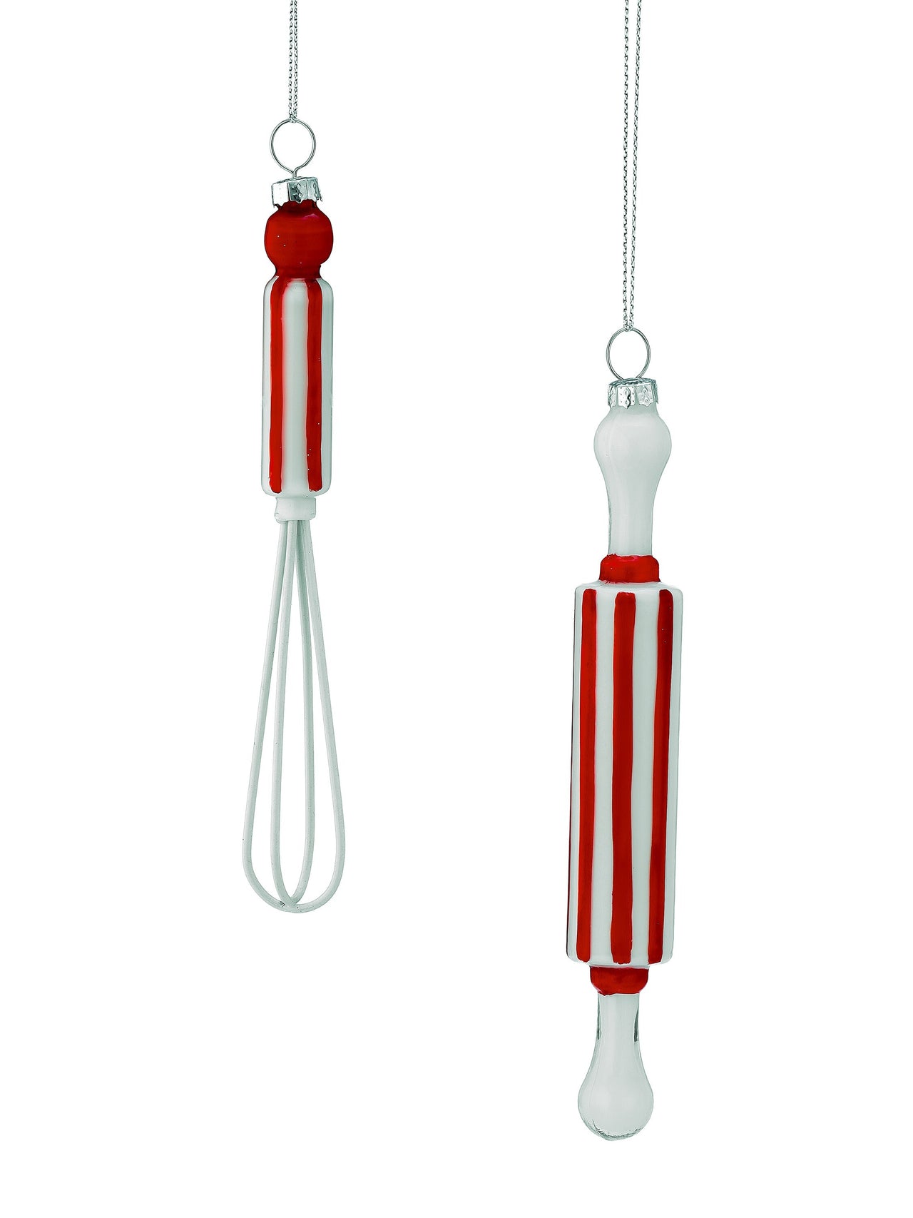 7" Gls Rolling Pin/Whisk Ornament 2/Ast