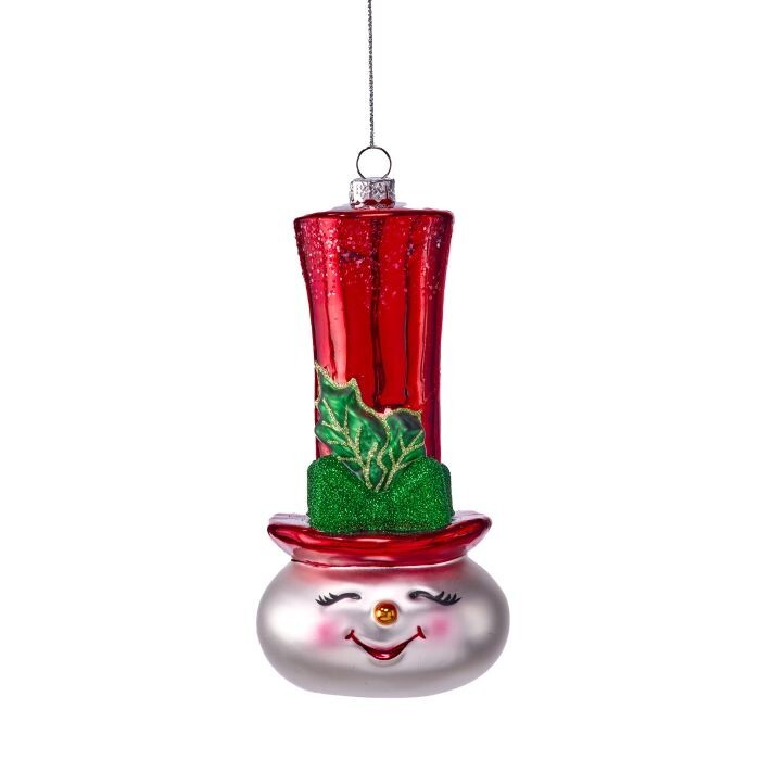 6.5" Gls Tall Hat Snowman Ornament