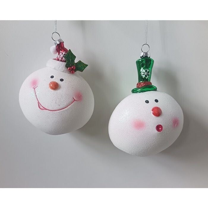 6" Gls Silly Snowman Ball Ornament 2/Ast