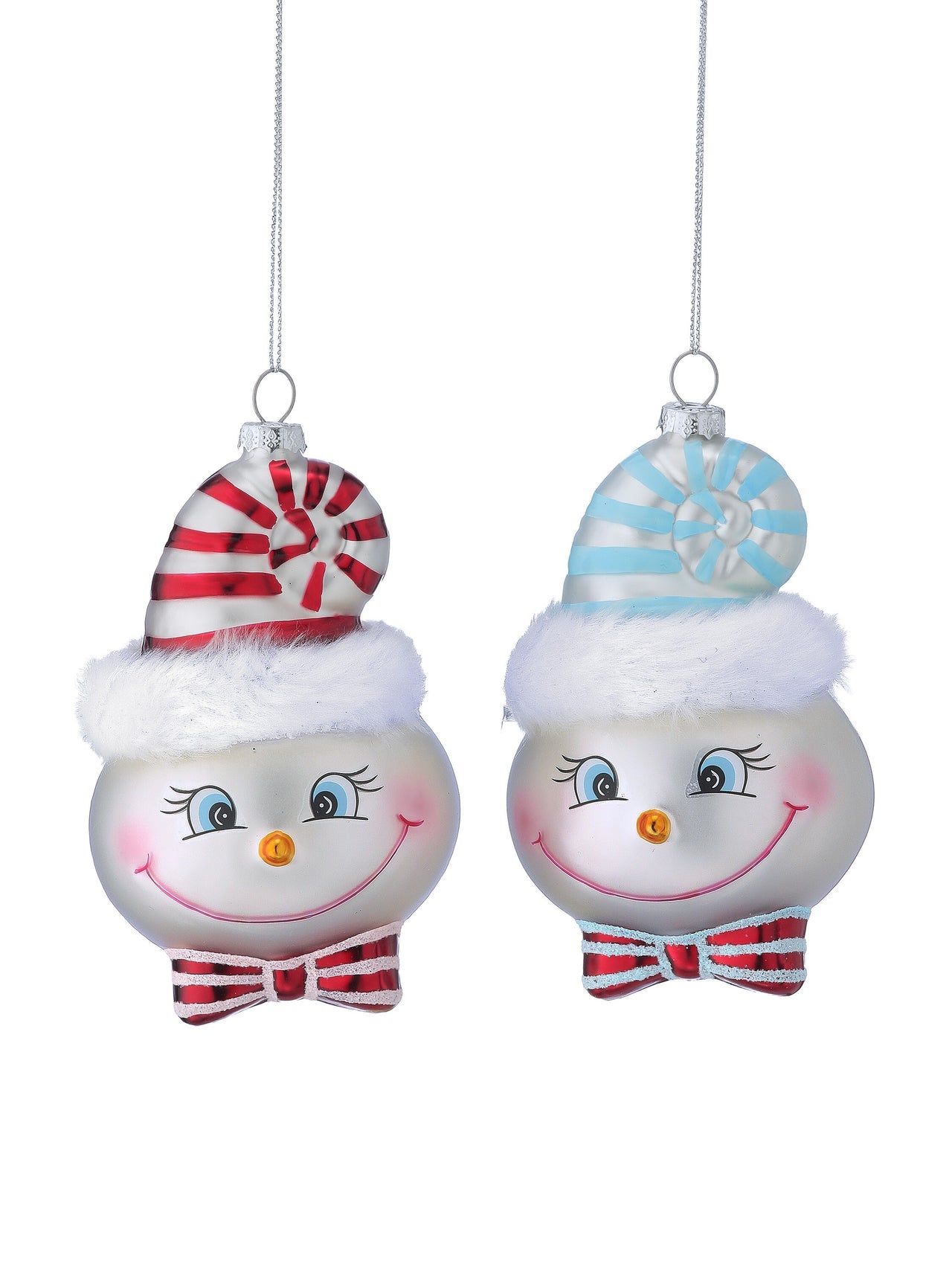 5" Gls Pmint Silly Snowmen Ornament 2/Ast