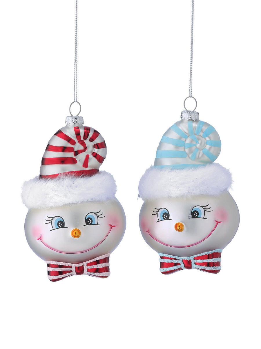 5" Gls Pmint Silly Snowmen Ornament 2/Ast