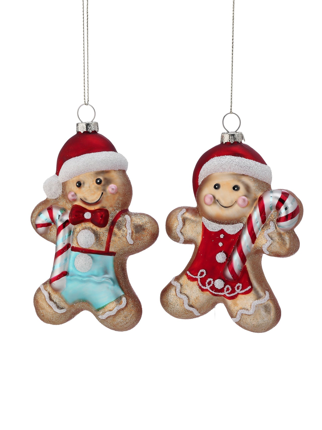 5" Glass Gingerbread Boy/Girl Ornament 2/Ast