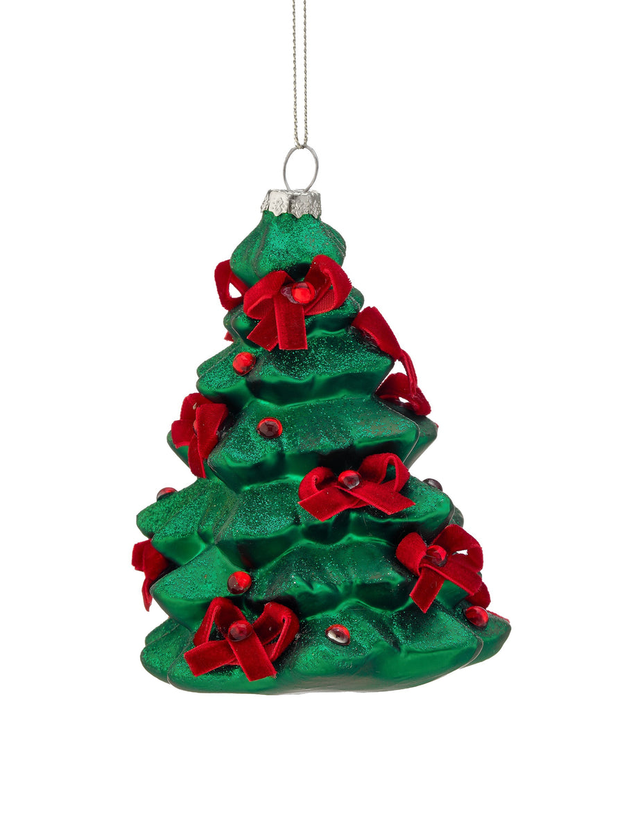 5" Gls Tree W/Vlvt Bow Ornament